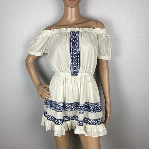 TULAROSA REVOLVE IVORY OFF-THE-SHOULDER EMBROIDERED MINI DRESS - Picture 2 of 8